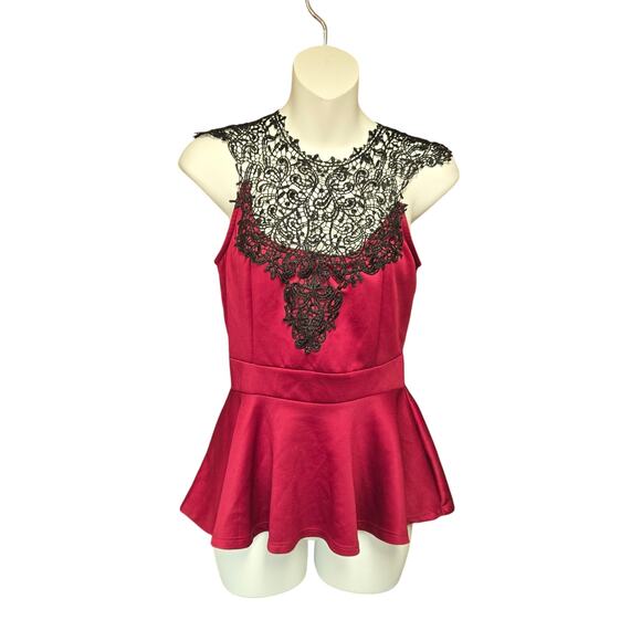 Womens Medium Sleeveless Top Stretch Peplum Maroon Lace Vamp Goth Whimsigoth - Picture 1 of 9